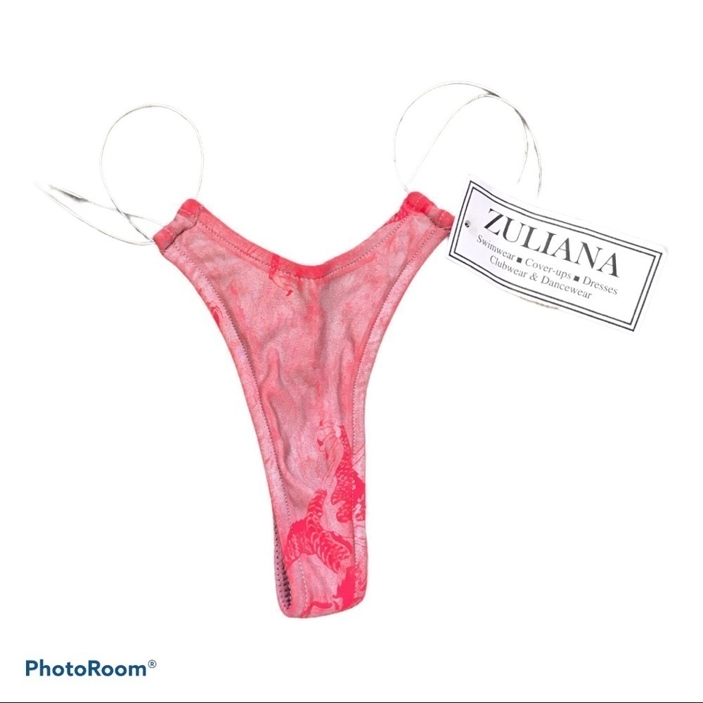Zuliana Metallic Coral & Silver Straps Print Thong. Made In USA.